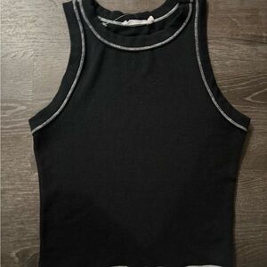 Lush Black Tank Top with White Stitching